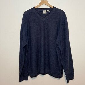 Vintage Field Gear V-Neck Knit Grandpa Style Pullover Sweater Size XL Navy Blue